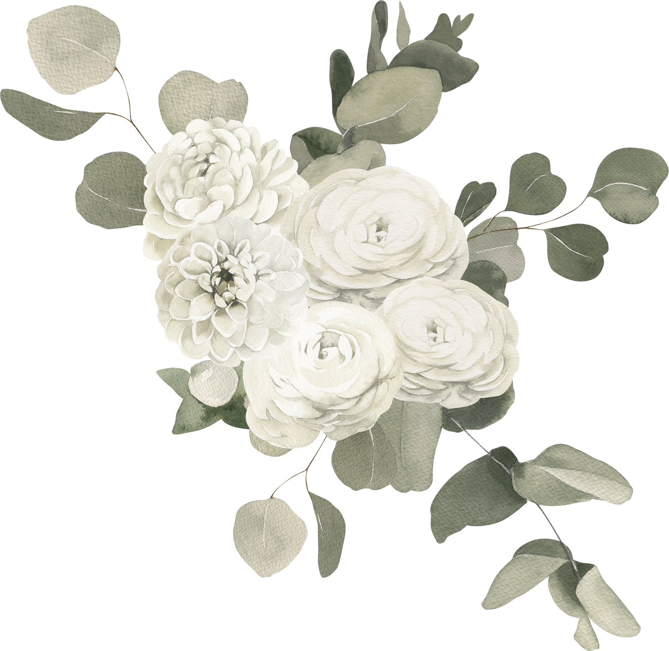 White Flower Bouquet Watercolor
